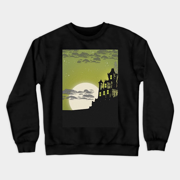 Moon Night Sky Spooky Haunted House Crewneck Sweatshirt by saradaboru